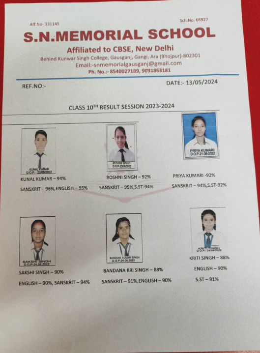 कक्षा 10 का शानदार परिणाम (सत्र 2023-24)